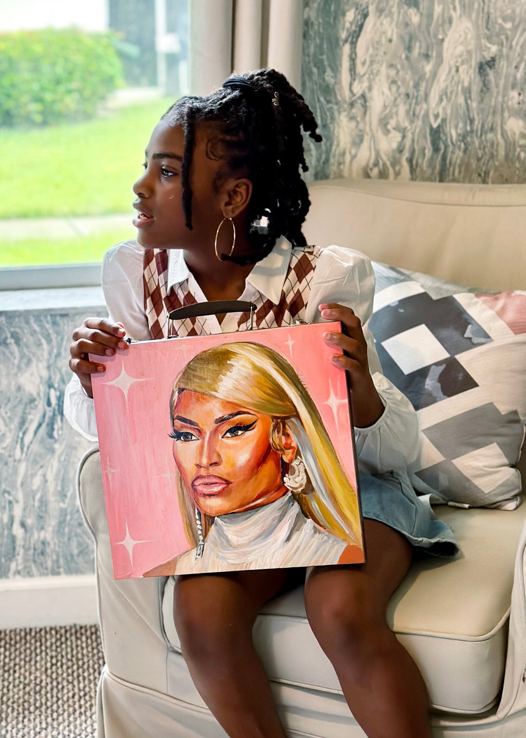 DUAL-SIDED HAND-PAINTED WOODEN ART TRUNK