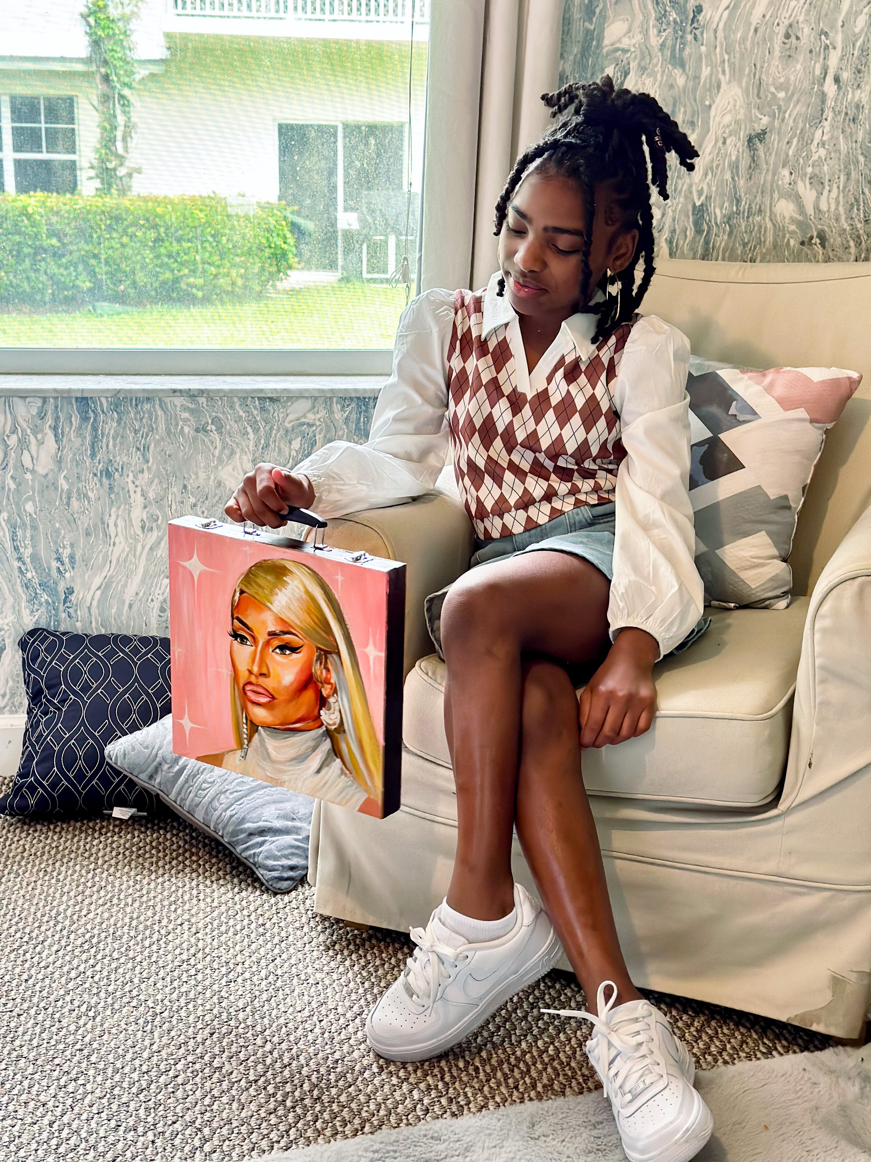 DUAL-SIDED HAND-PAINTED WOODEN ART TRUNK