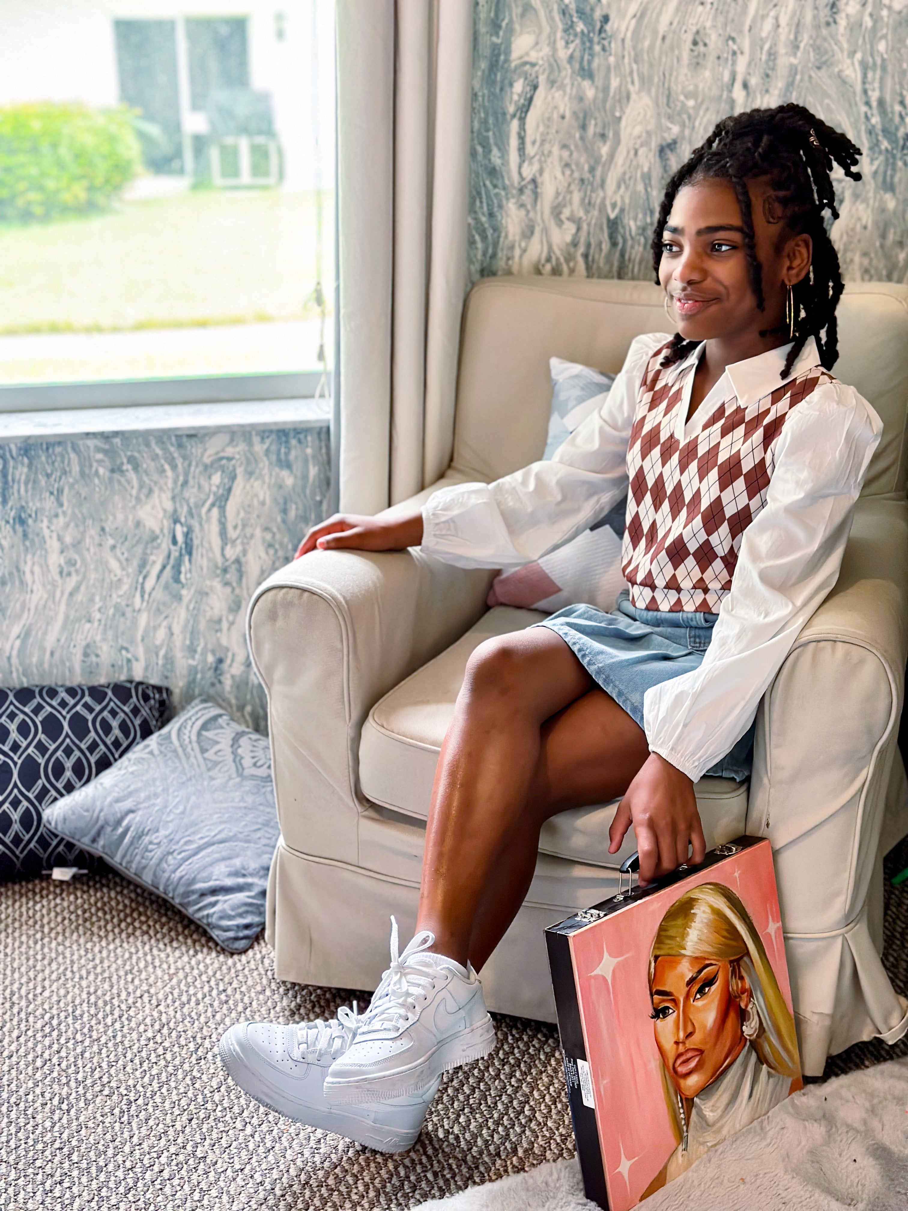 DUAL-SIDED HAND-PAINTED WOODEN ART TRUNK