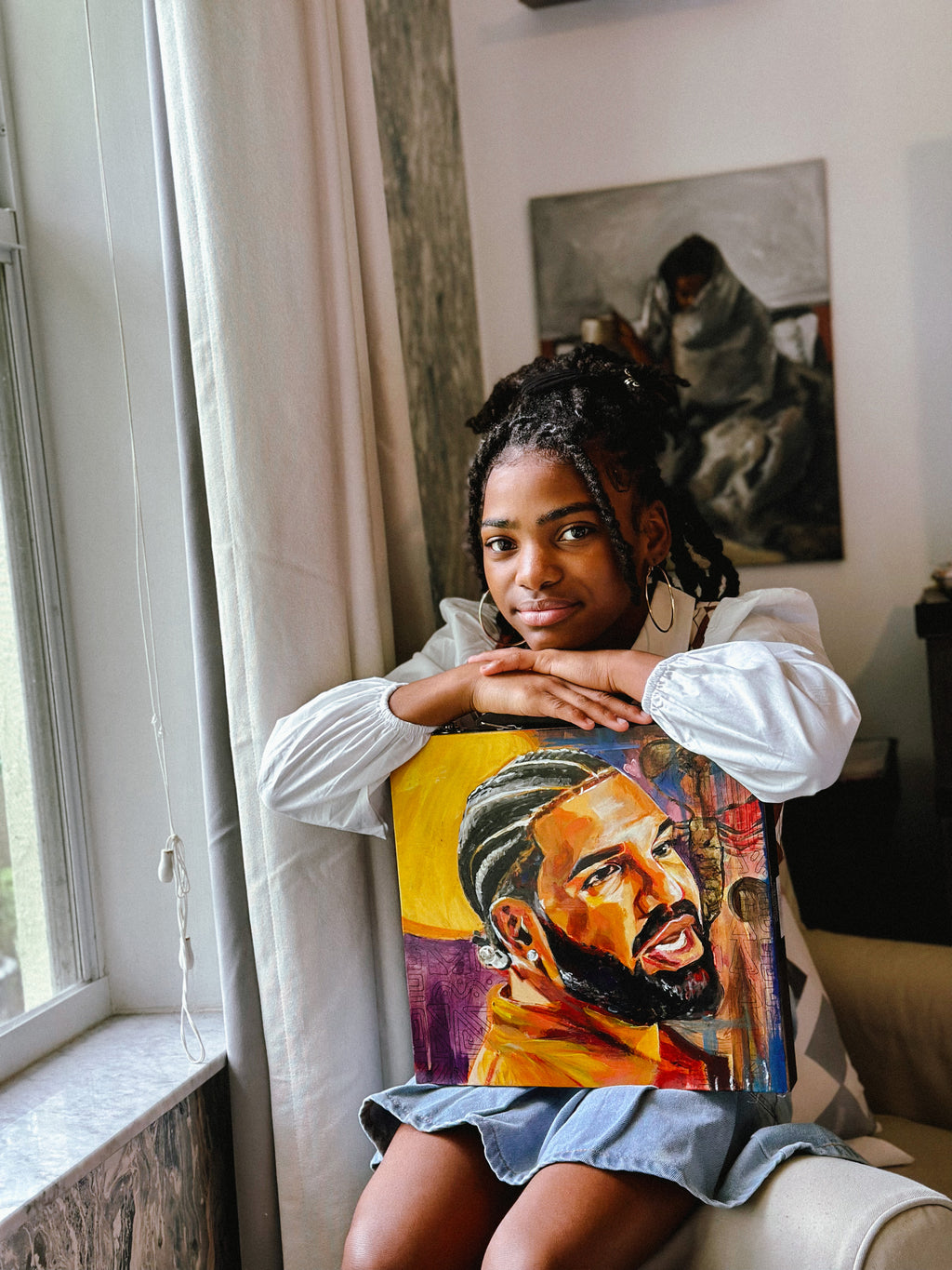 DUAL-SIDED HAND-PAINTED WOODEN ART TRUNK