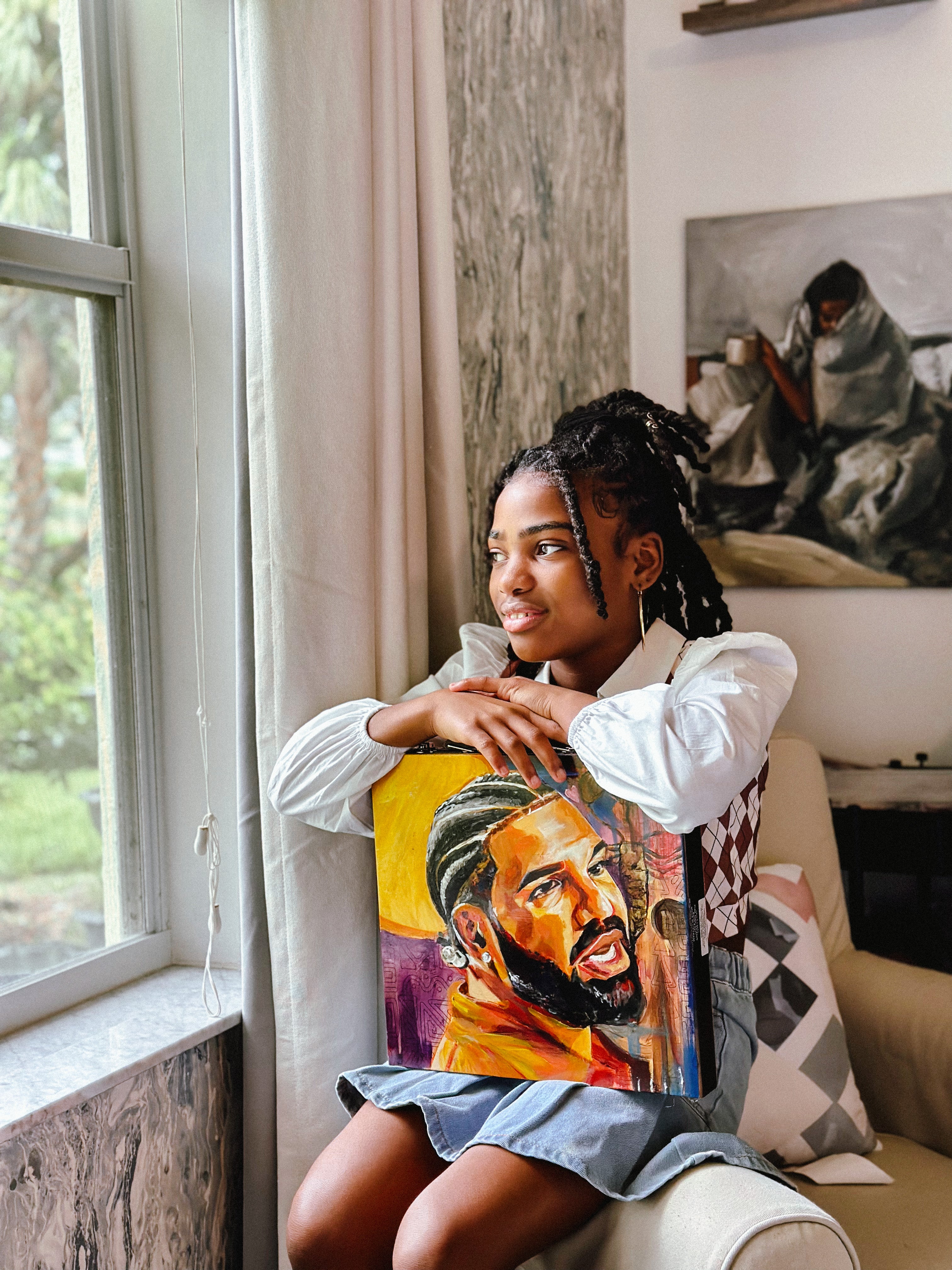 DUAL-SIDED HAND-PAINTED WOODEN ART TRUNK