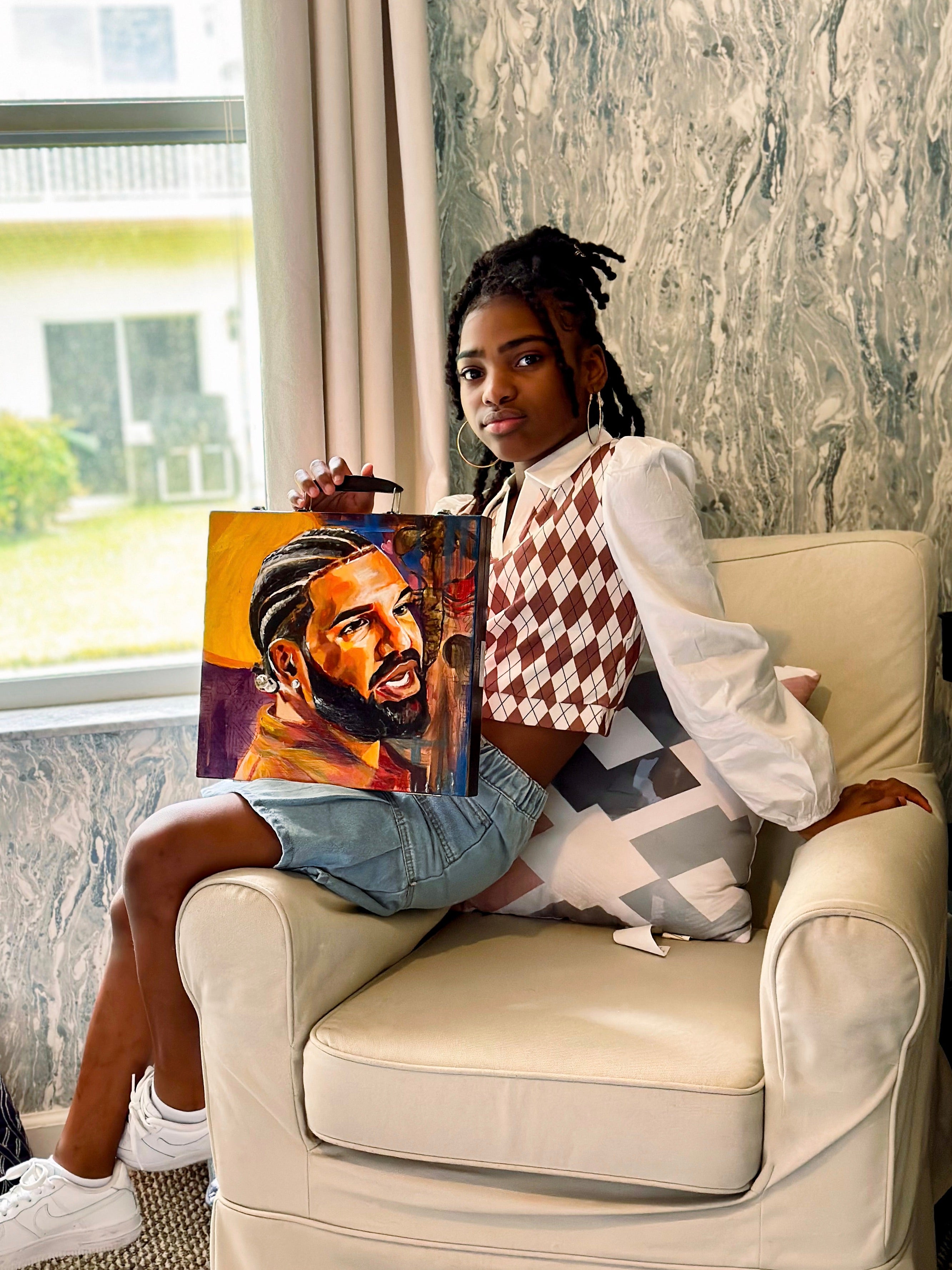 DUAL-SIDED HAND-PAINTED WOODEN ART TRUNK