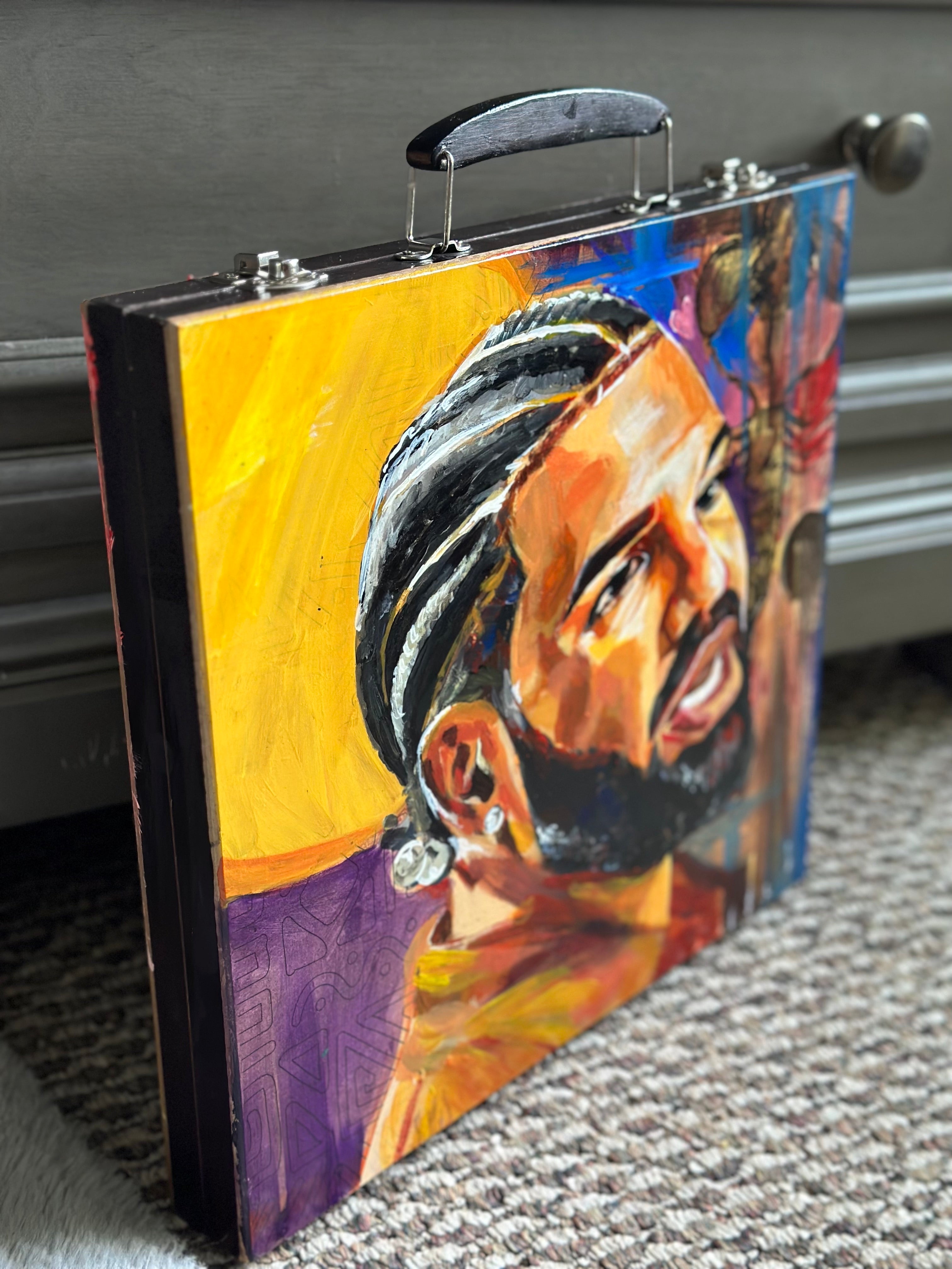 DUAL-SIDED HAND-PAINTED WOODEN ART TRUNK