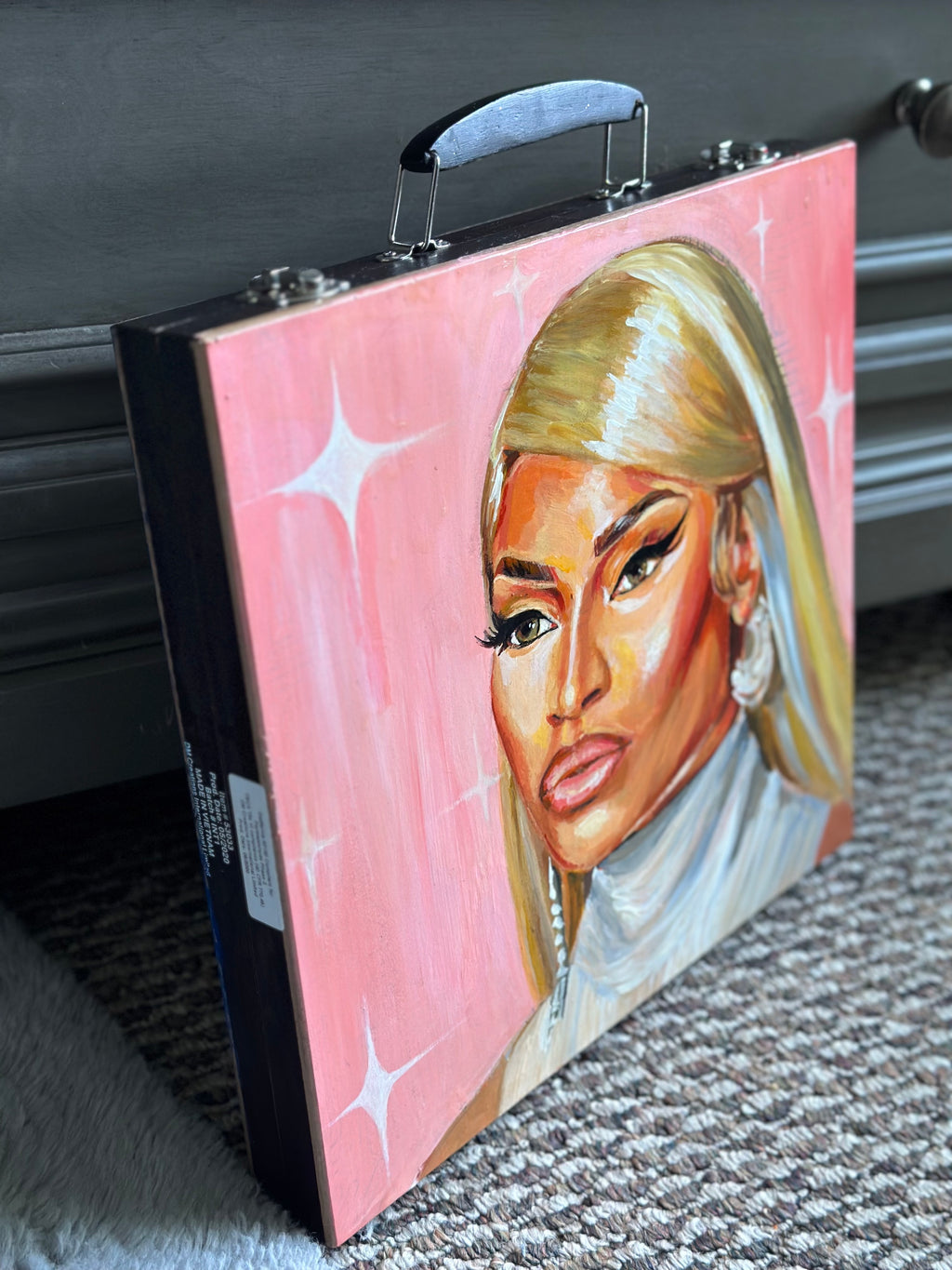 DUAL-SIDED HAND-PAINTED WOODEN ART TRUNK